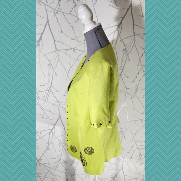 Jessica Howard VTG Highlighter Green Linen Blend Beaded Jacket - Picture 3 of 5